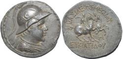 Ancient Coins - BACTRIA, Eukratides (Eucratides) AR tetradrachm, helmeted type. SUPERB!
