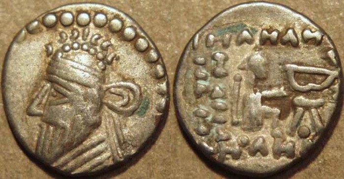 Ancient Coins - PARTHIA, PAKOROS II (78-105 CE) Silver diobol, Ecbatana, Shore 402. CHOICE!
