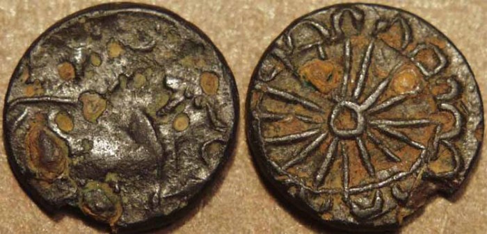 World Coins - INDIA, Pallavas: Anonymous potin unit, c. 400-675. SCARCE!