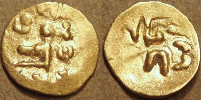 World Coins - INDIA, EASTERN GANGAS, Narasimha III ? (1328-52) Gold fanam, Year 12. RARE & CHOICE!