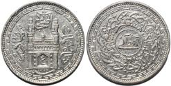 World Coins - INDIA, HYDERABAD, Mir Usman Ali Khan (1911-48) Second Series Nickel 8 annas (1/2 rupee), Hyderabad, AH 1366, RY 37. SCARCE & SUPERB!