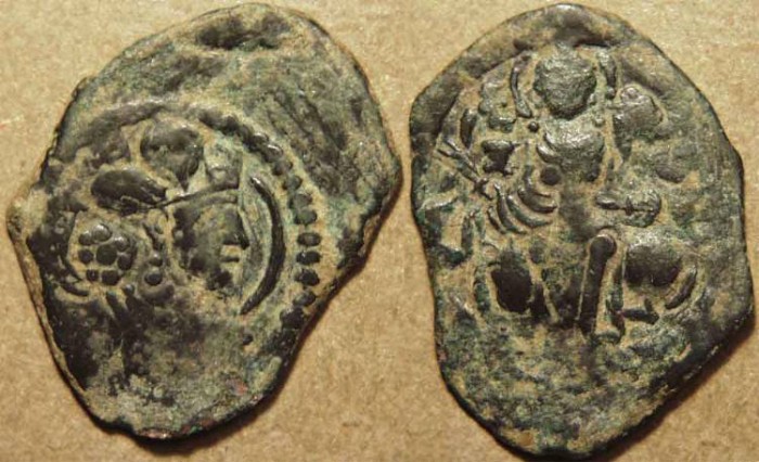 Ancient Coins - INDIA, KUSHAN or KIDARITE: Gadahara AE drachm. VERY RARE and CHOICE!