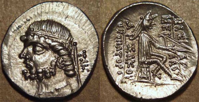 Ancient Coins - PARTHIA, PHRAATES II (138-127 BCE) Silver drachm, Tambrax, Sell 16.11. SUPERB!