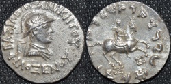Ancient Coins - INDO-GREEK: Philoxenos (Philoxenus) AR tetradrachm, helmeted type, RARE and CHOICE!