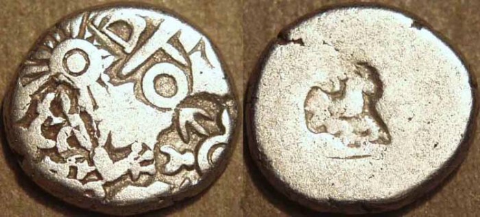 Ancient Coins - INDIA, MAURYA: Series VIb Silver punchmarked karshapana, GH 568. CHOICE!