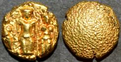 Ancient Coins - BRITISH INDIA, Madras Presidency: (c. 1691-1740) Gold "3-swami" pagoda, early type. SCARCE+SUPERB!