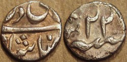 Ancient Coins - INDIA, Silver 1/8 rupee in the name of Shah Alam II, uncertain mint, year 22. UNIQUE+CHOICE!