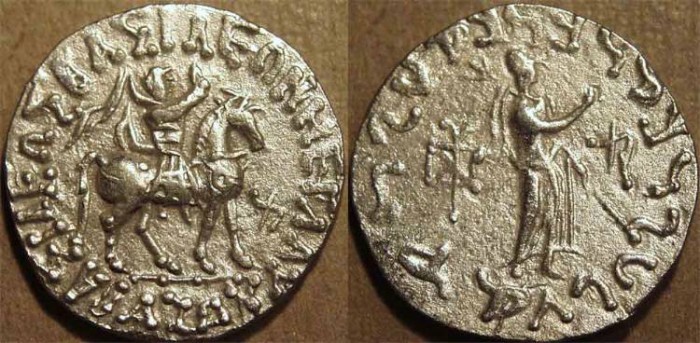 Ancient Coins - INDO-SCYTHIAN, AZES II Silver tetradrachm, Zeus right type. CHOICE!