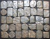 Ancient Coins - INDIA, MAURYA: Unattributed Punchmarked AR karshapanas. Lot of 37