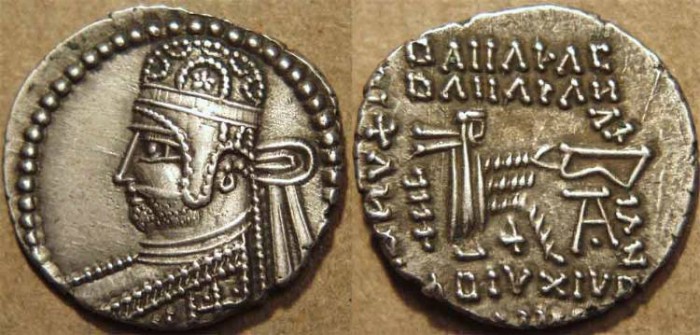 Ancient Coins - PARTHIA, PARTHAMASPATES (116 CE) Silver drachm, Ecbatana, Sell 81.1. RARE & SUPERB!