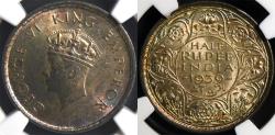 Ancient Coins - BRITISH INDIA, George VI Silver 1/2 rupee, Bombay mint, 1939. MINT STATE; NGC graded MS 62