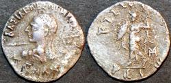 Ancient Coins - INDO-GREEK: Menander I Silver drachm, spearthruster type with Athena left holding sloping shield.