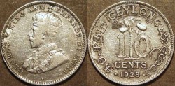 Ancient Coins - SRI LANKA (CEYLON), BRITISH PERIOD, George V Silver 10 cents, 1928. CHOICE!