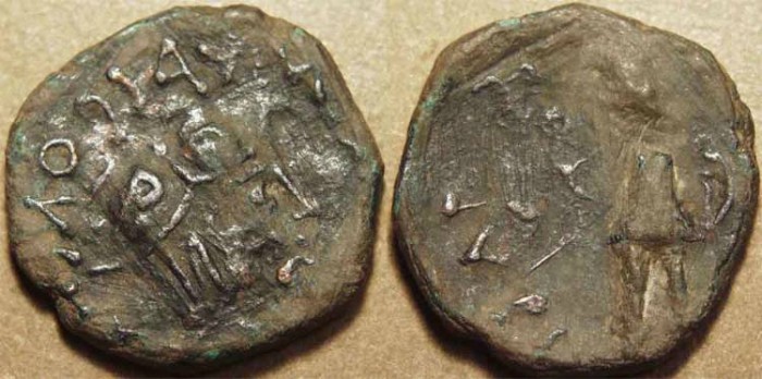 Ancient Coins - INDIA, KUSHAN: Kujula Kadphises AE dichalkon: Bust/Soldier. VERY RARE!