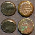 Ancient Coins - INDIA, WESTERN KSHATRAPAS: Rudrasena I (199-222 CE) Potin unit, year S. 13x. SCARCE! Lot of 2 coins