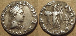 Ancient Coins - INDO-GREEK: Apollodotus II AR drachm. RARE variety with short legend, CHOICE!