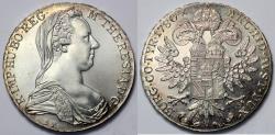 World Coins - 1780 SF Austria 1 Thaler - Maria Theresa - Trade Coinage Restrike - BU Silver