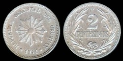 World Coins - 1941 So Uruguay 2 Centesimo AU