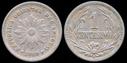 World Coins - 1909 A Uruguay 1 Centesimo AU