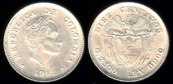World Coins - 1942 Colombia 1 Real AU