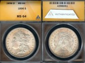 Us Coins - 1896 Morgan Dollar ANACS MS64