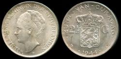 World Coins - 1944 D Curacao 2-1/2 Gulden "Queen Wilhelmina Silver Crown" BU