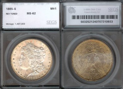 US Coins - 1885s Morgan Dollar SEGS MS62