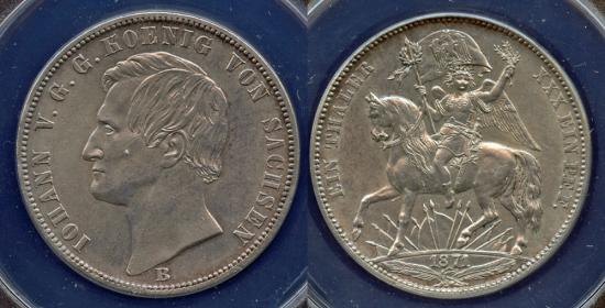 1871 B Saxony 1 Thaler Victory Over France Commemorative Silver - ANACS ...