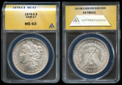 US Coins - 1878s Morgan Dollar - VAM 17 ANACS MS63
