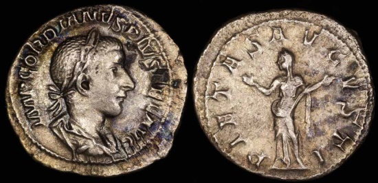 Ancient Coins - Gordian III Denarius - PIETAS AVGVSTI - Rome Mint
