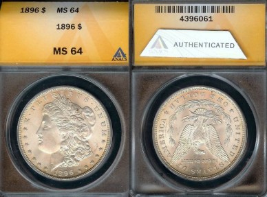 US Coins - 1896 Morgan Dollar ANACS MS64