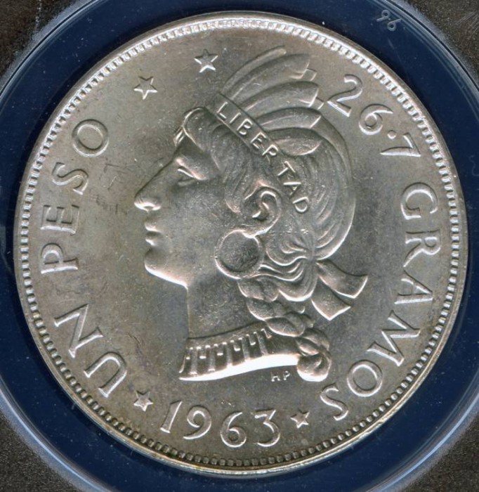 1963 Dominican Republic 1 Peso - 100th Anniversary Restoration of the ...