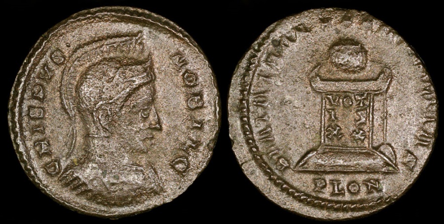 Ancient Coins - Crispus Ae3 - BEATA TRANQVILLITAS - London Mint