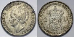 World Coins - 1929 Netherlands 1 Gulden - Wilhelmina I - AU Silver