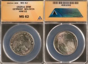 World Coins - 1929 A Weimar Republic 3 Reichsmark "Waldeck-Prussia Union Silver Commemorative" ANACS MS62