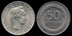 World Coins - 1969 Colombia 50 Centavo AU