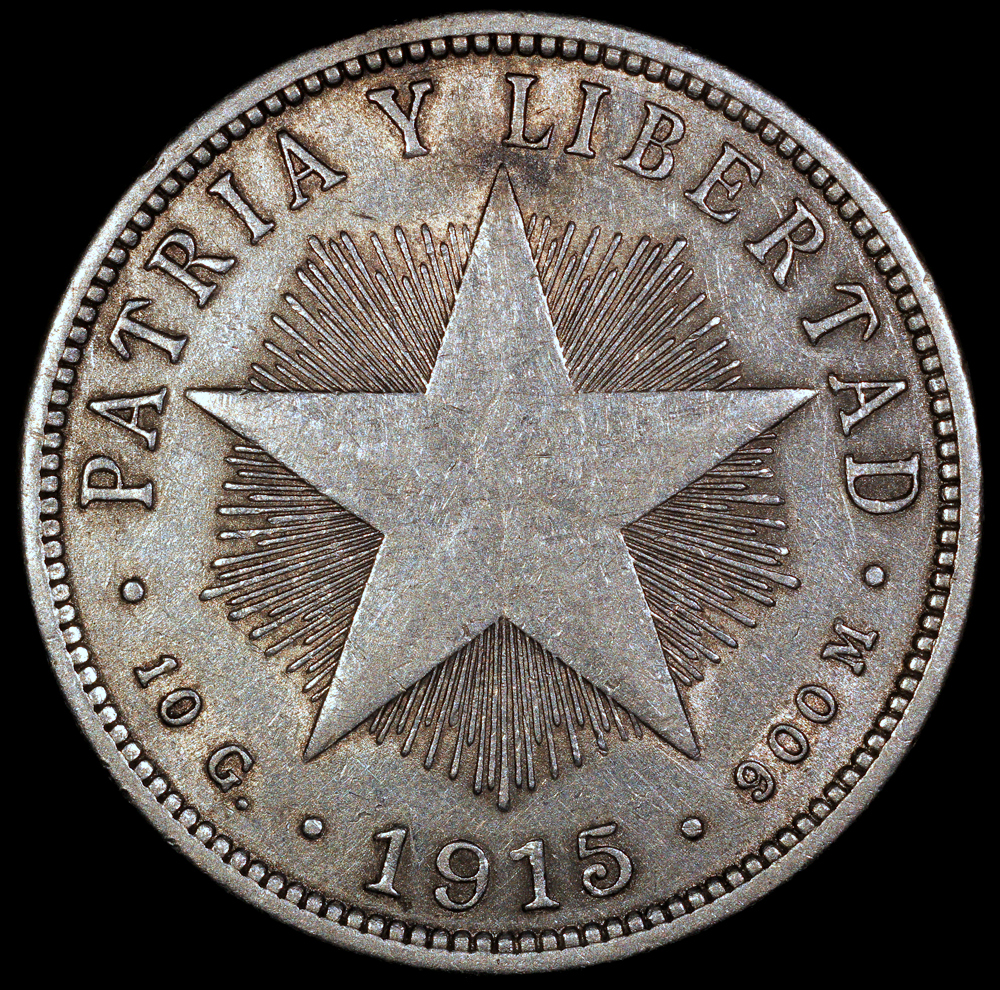 1915 Cuba 40 Centavo - 1st Republic - Medium Relief Star - XF