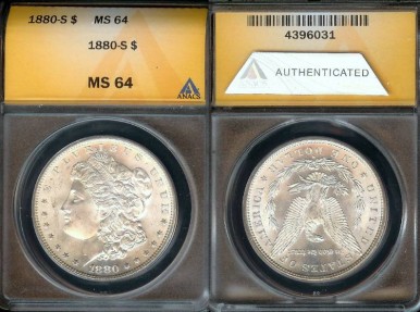 US Coins - 1880s Morgan Dollar ANACS MS64