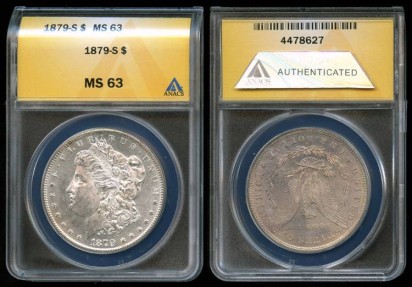US Coins - 1879s Morgan Dollar ANACS MS63