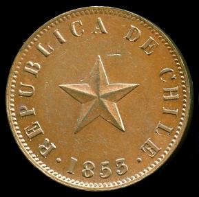 World Coins - 1853 Chile 1 Centavo AU