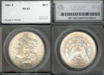 US Coins - 1882s Morgan Dollar SEGS MS63