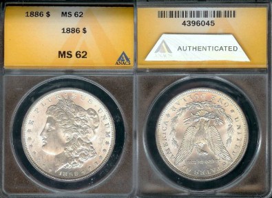 US Coins - 1886 Morgan Dollar ANACS MS62