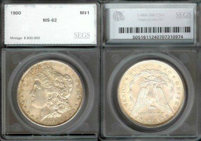 US Coins - 1900 Morgan Dollar SEGS MS62