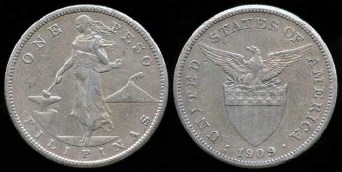 1909 S Philippines 1 Peso Au 