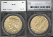 Us Coins - 1922 S Peace Dollar SEGS MS60