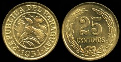 World Coins - 1951 Paraguay 25 Centimos BU