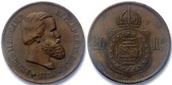 World Coins - 1870 Brazil 20 Reis - Petrus II - XF Bronze