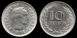 World Coins - 1971 Colombia 10 Centavo UNC