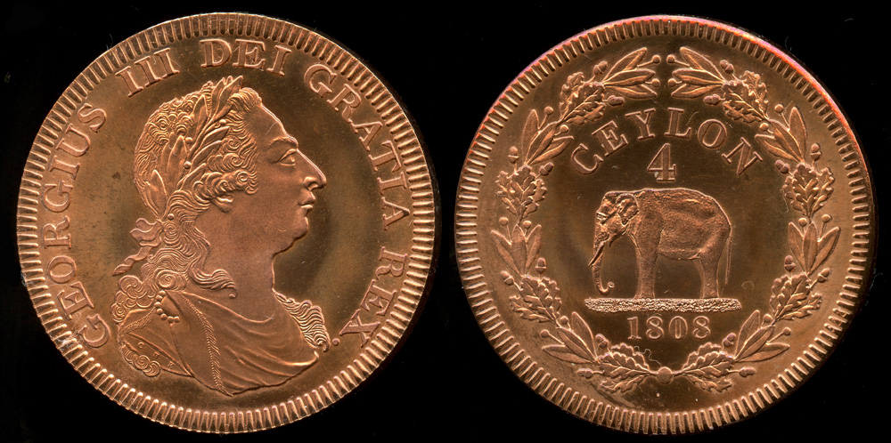 ireland george iii 1808 copper proof pattern crown -... 1808 Ceylon 4 Rixdollars, George III - Medallic Issue (2007), Copper Proof