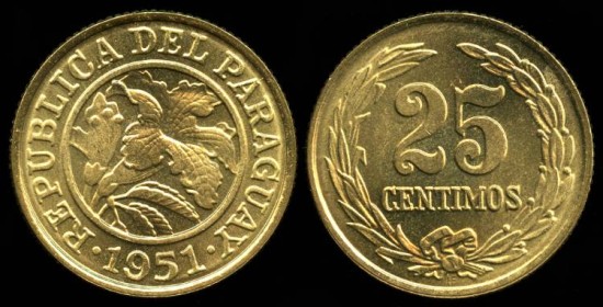 World Coins - 1951 Paraguay 25 Centimos BU